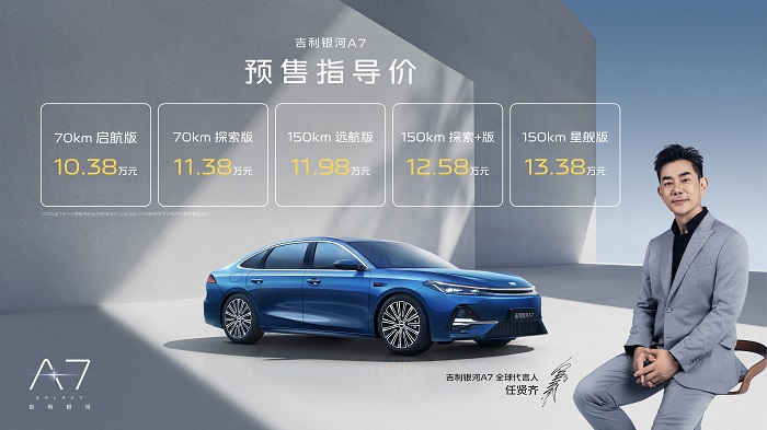 吉利银河A7预售10.38万元起，首搭雷神AI电混2.0，油耗低至2L